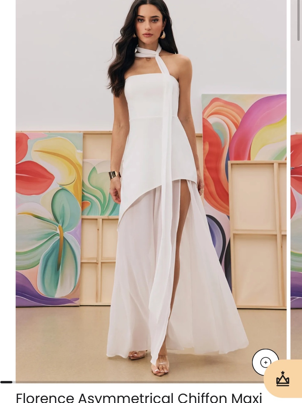 Florence Asymmetrical White Chiffon Maxi Dress with Neck Tie